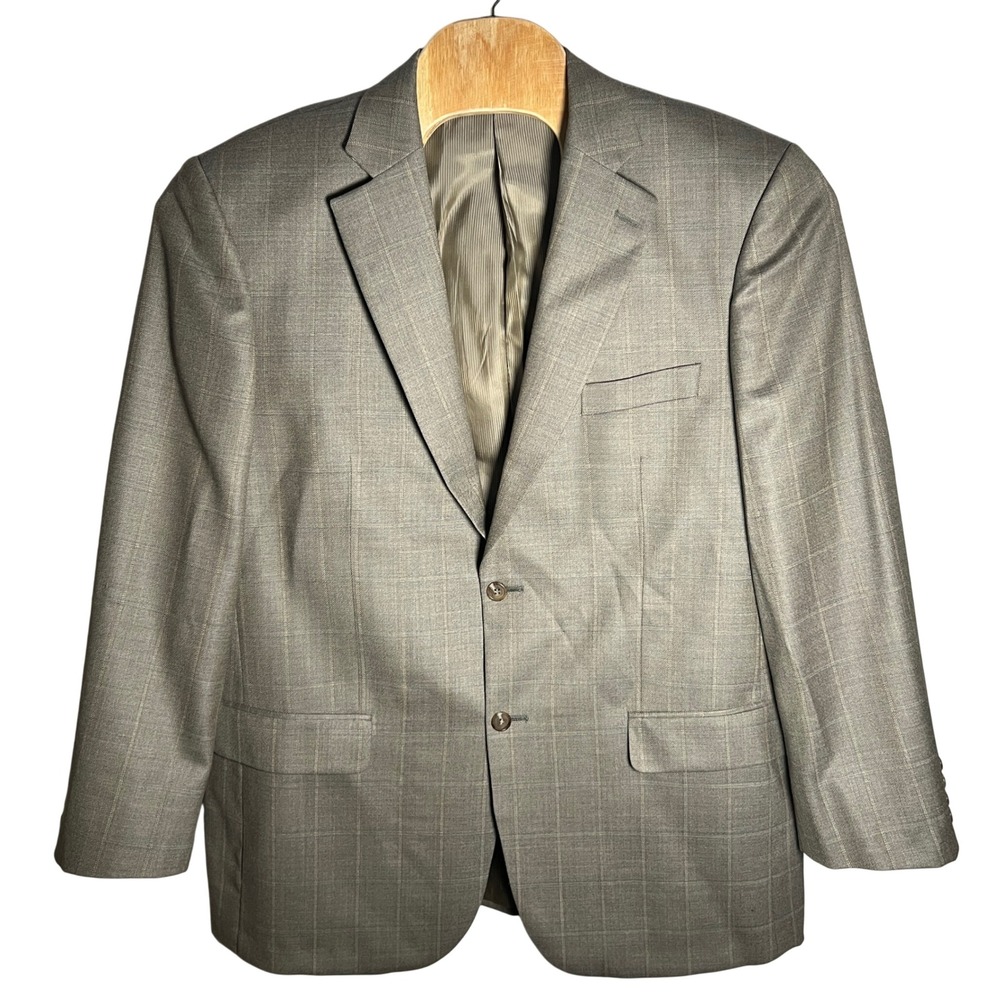 Pendleton Blazer Mens 46R Tan Glen Plaid Windowpane 100% Wool 2 Button Jacket